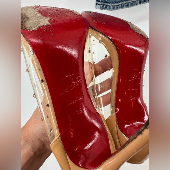 Christian Louboutin Heels 38 US 7.5 Rhinestone Pumps Brown Patent - Picture 7 of 8